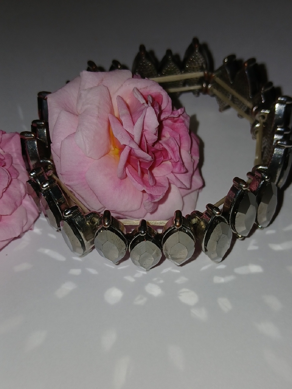 Silver-Tone Faceted Stone Stretch Bracelet - Pink